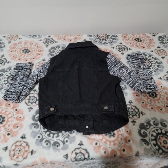 TinselTown Denim Couture Dark Wash Jean Jacket Button Up Knit Sweater Sleeve xs - Picture 10 of 11